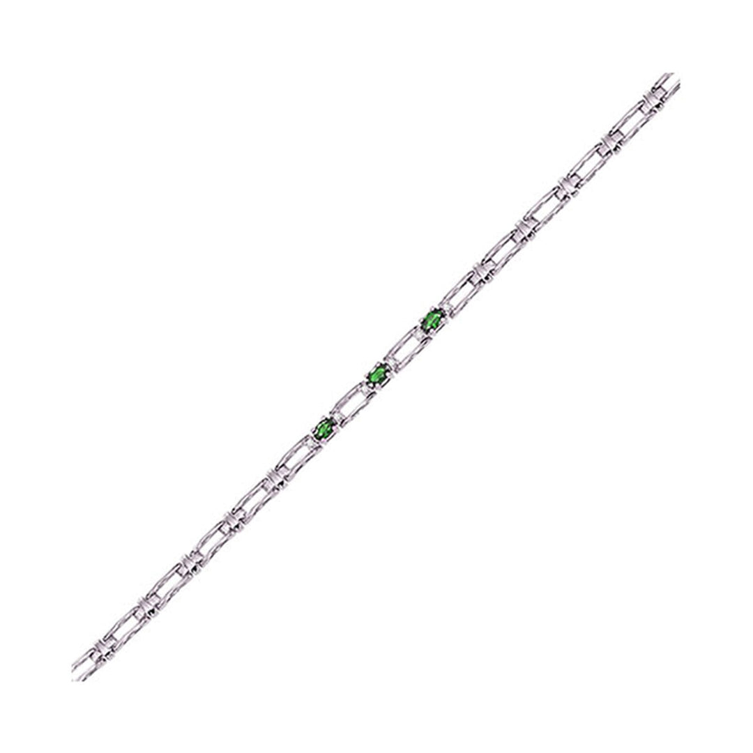 14Kt White Gold Diamond 1/10Ctw & Emerald 7/8Ctw Bracelet
