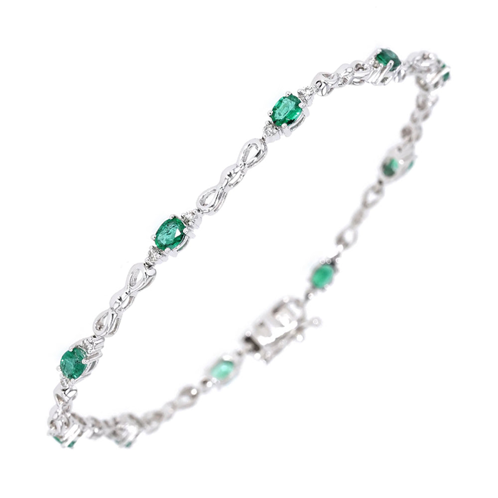 14Kt White Gold Diamond 1/4Ctw & Emerald 1 3/4Ctw Bracelet