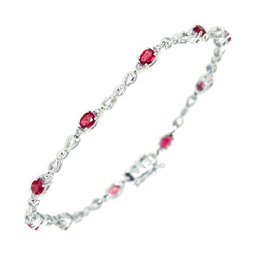 14Kt White Gold Diamond 1/4Ctw & Ruby 1 5/8Ctw Bracelet