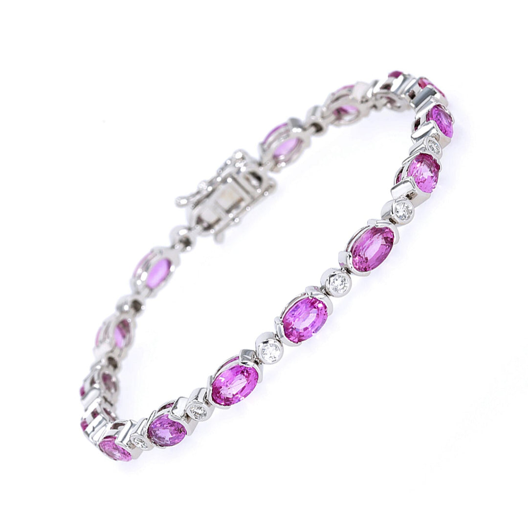 14Kt White Gold Diamond 1/2Ctw & Pink Sapphire 10Ctw Bracelet
