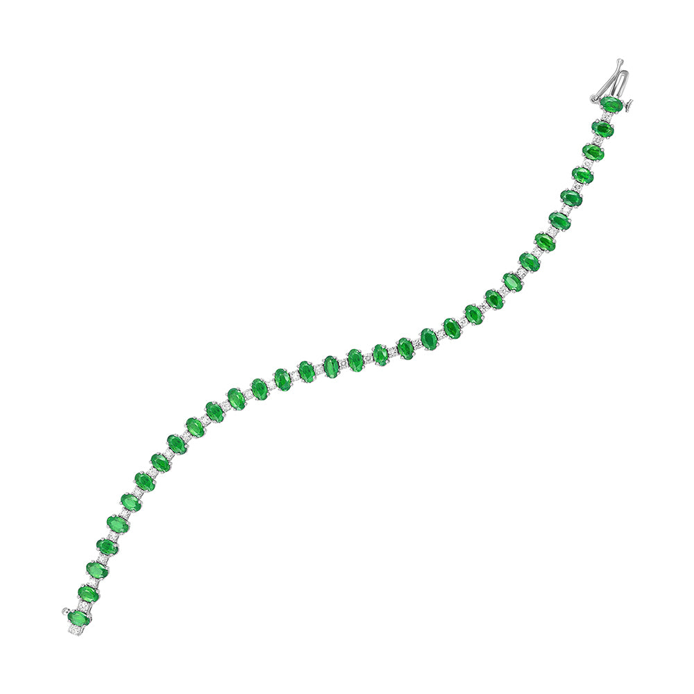 14Kt White Gold Diamond 1Ctw & Emerald 7Ctw Bracelet