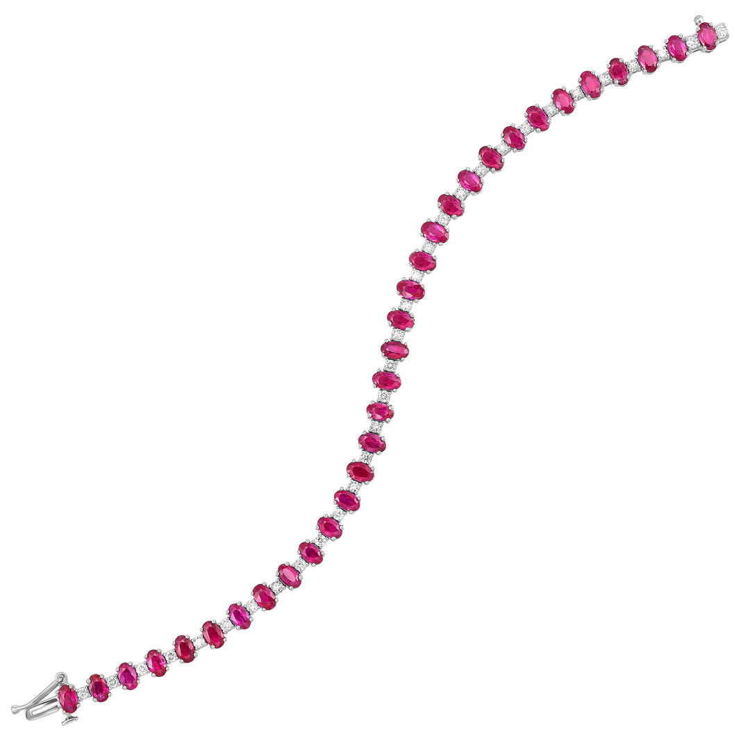 14Kt White Gold Diamond 1Ctw & Ruby 9Ctw Bracelet