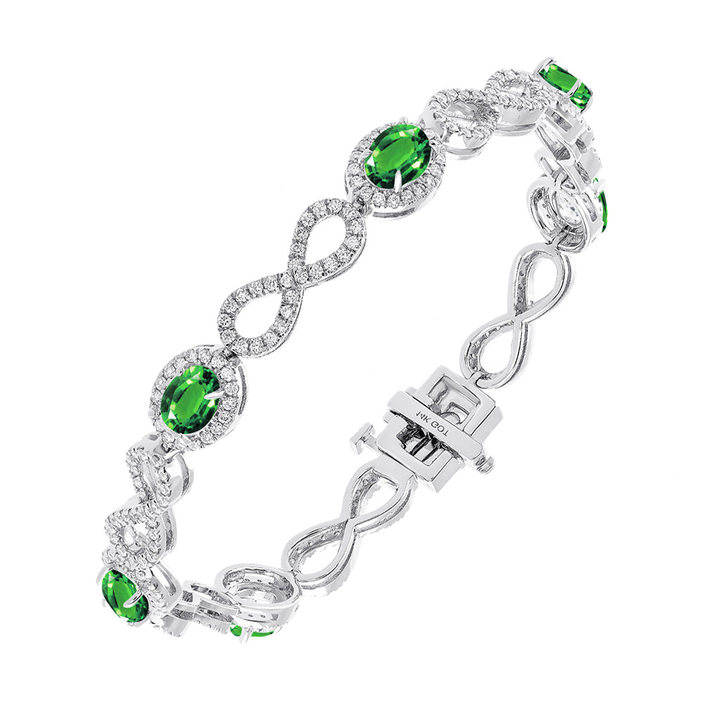 14Kt White Gold Diamond 1 7/8Ctw & Emerald 5 3/8Ctw Bracelet