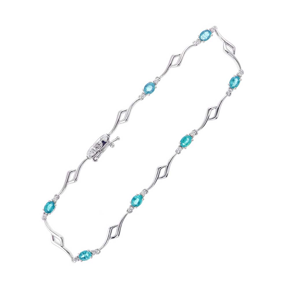 14Kt White Gold Diamond 1/5Ctw & Aquamarine 1 1/5Ctw Bracelet