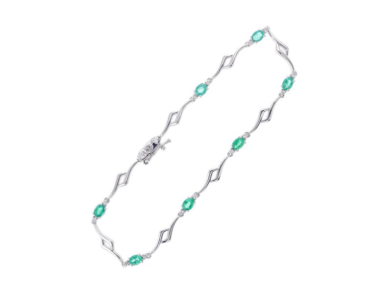 14Kt White Gold Diamond 1/5Ctw & Emerald 1 1/5Ctw Bracelet