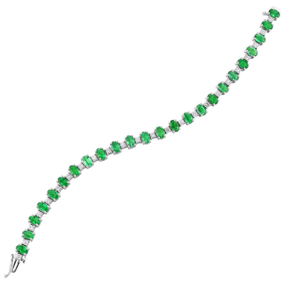 14Kt White Gold Diamond 1 5/8Ctw & Emerald 9 1/6Ctw Bracelet