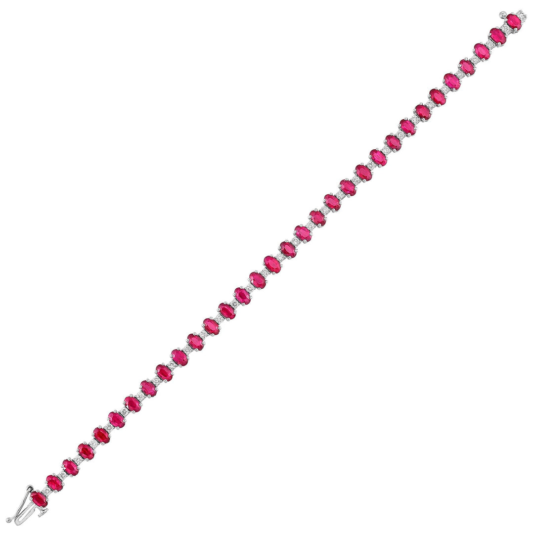14Kt White Gold Diamond 1Ctw & Ruby 9Ctw Bracelet