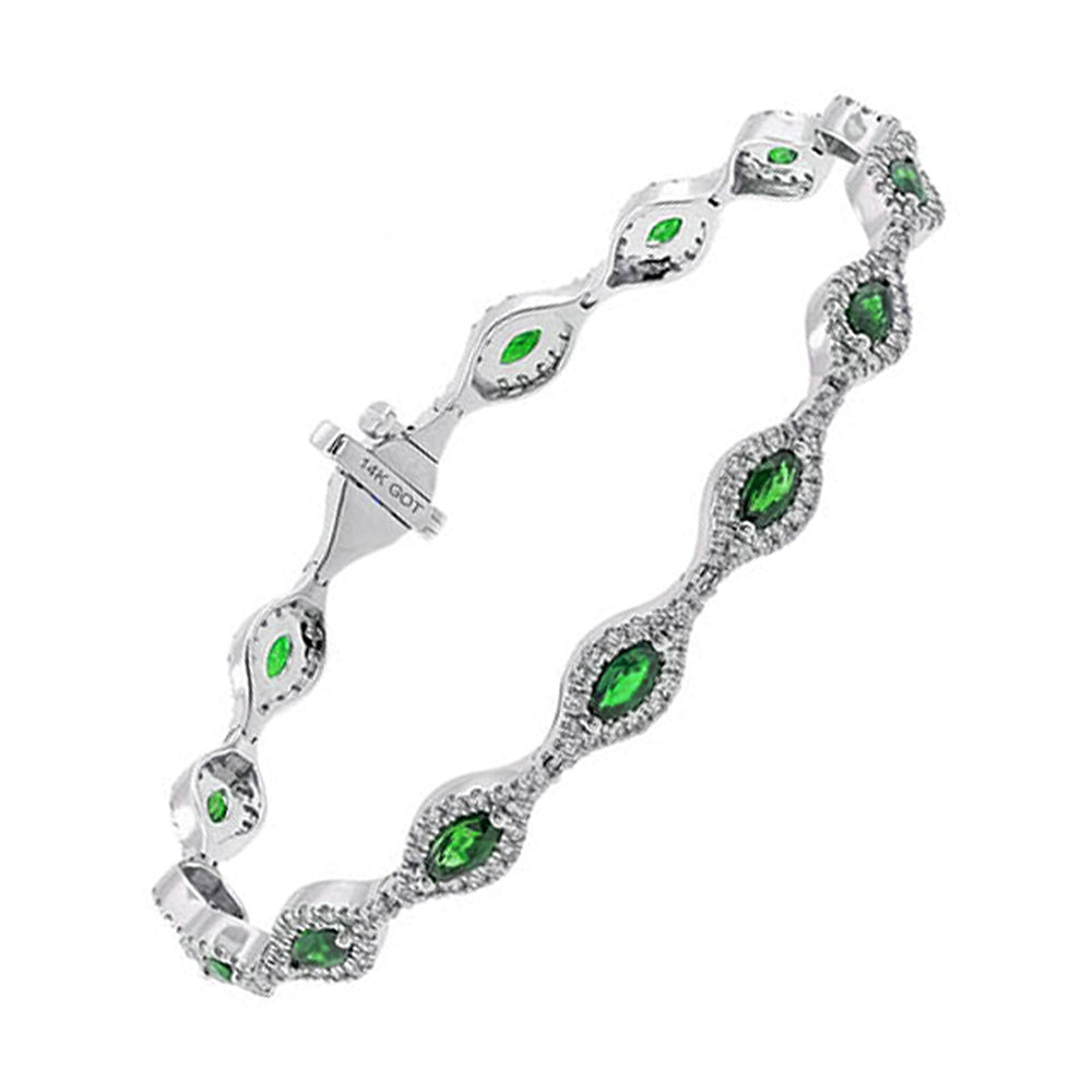 14Kt White Gold Diamond 1 1/2Ctw & Emerald 2 5/8Ctw Bracelet