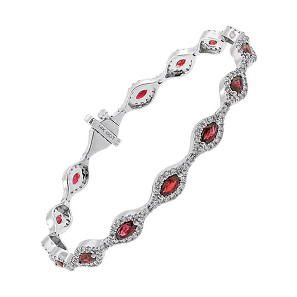 14Kt White Gold Diamond 1 1/2Ctw & Ruby 2 5/8Ctw Bracelet