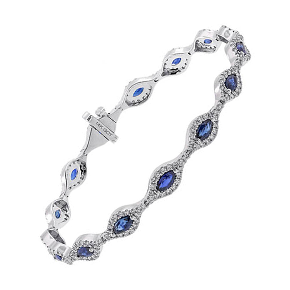 14Kt White Gold Diamond 1 1/2Ctw & Sapphire 2 5/8Ctw Bracelet