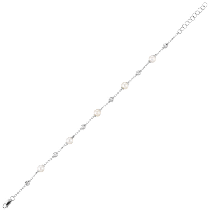 14Kt White Gold Diamond 1/5Ctw & Pearl Bracelet