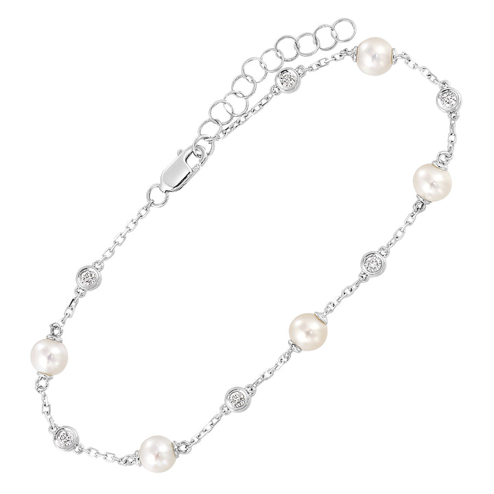 14Kt White Gold Diamond 1/5Ctw & Pearl Bracelet