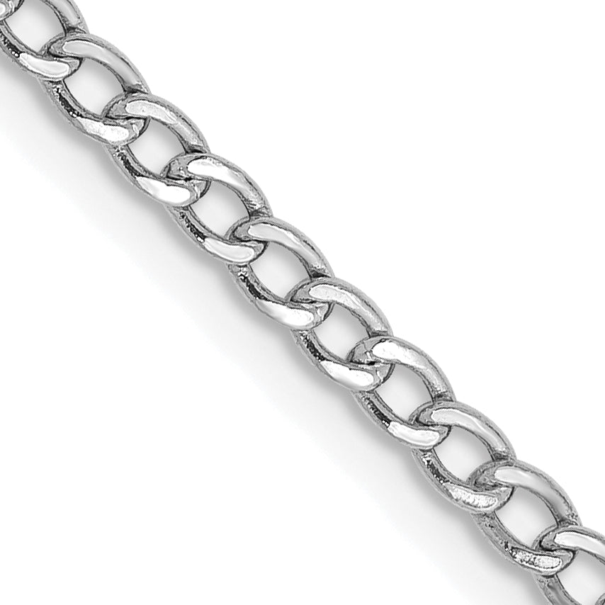 14k White Gold 2.5mm Semi-Solid Curb Chain