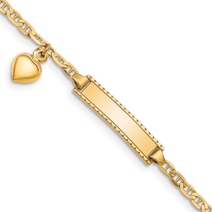 14K Childrens Heart Dangle Anchor Link ID Bracelet