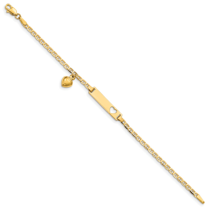 14K Cut-out Heart w/Dangling Heart Childrens Anchor Link ID Bracelet
