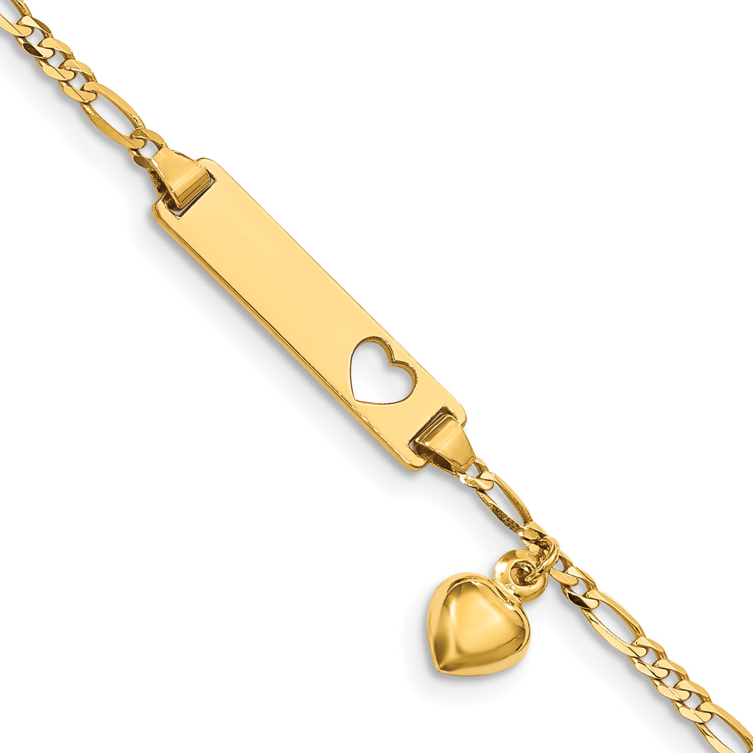 14k Cut-out Heart w/Dangling Heart Childrens Figaro Link ID Bracelet