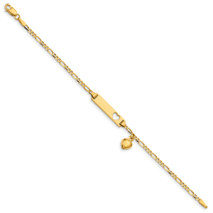 14k Cut-out Heart w/Dangling Heart Childrens Figaro Link ID Bracelet