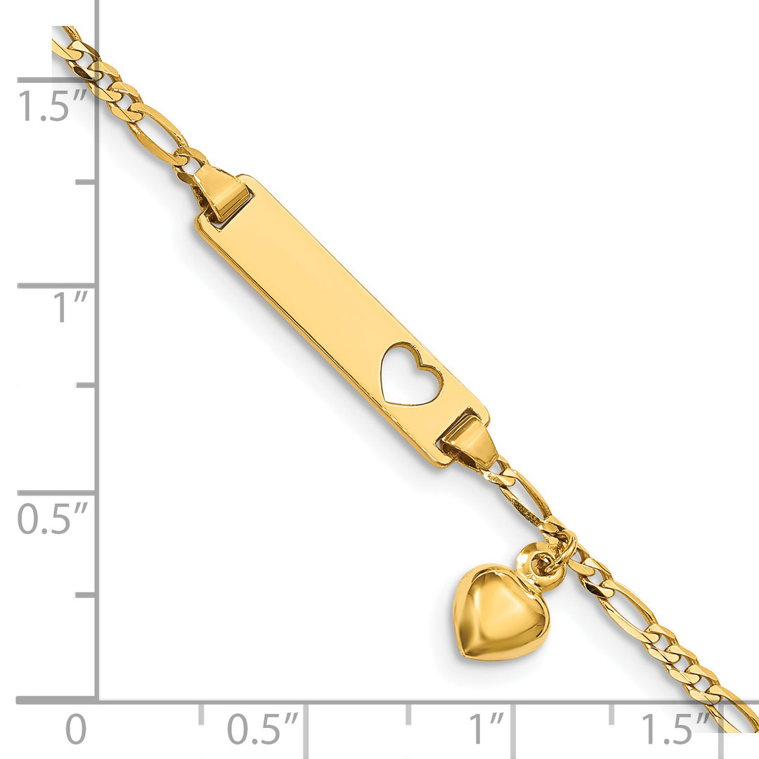 14k Cut-out Heart w/Dangling Heart Childrens Figaro Link ID Bracelet