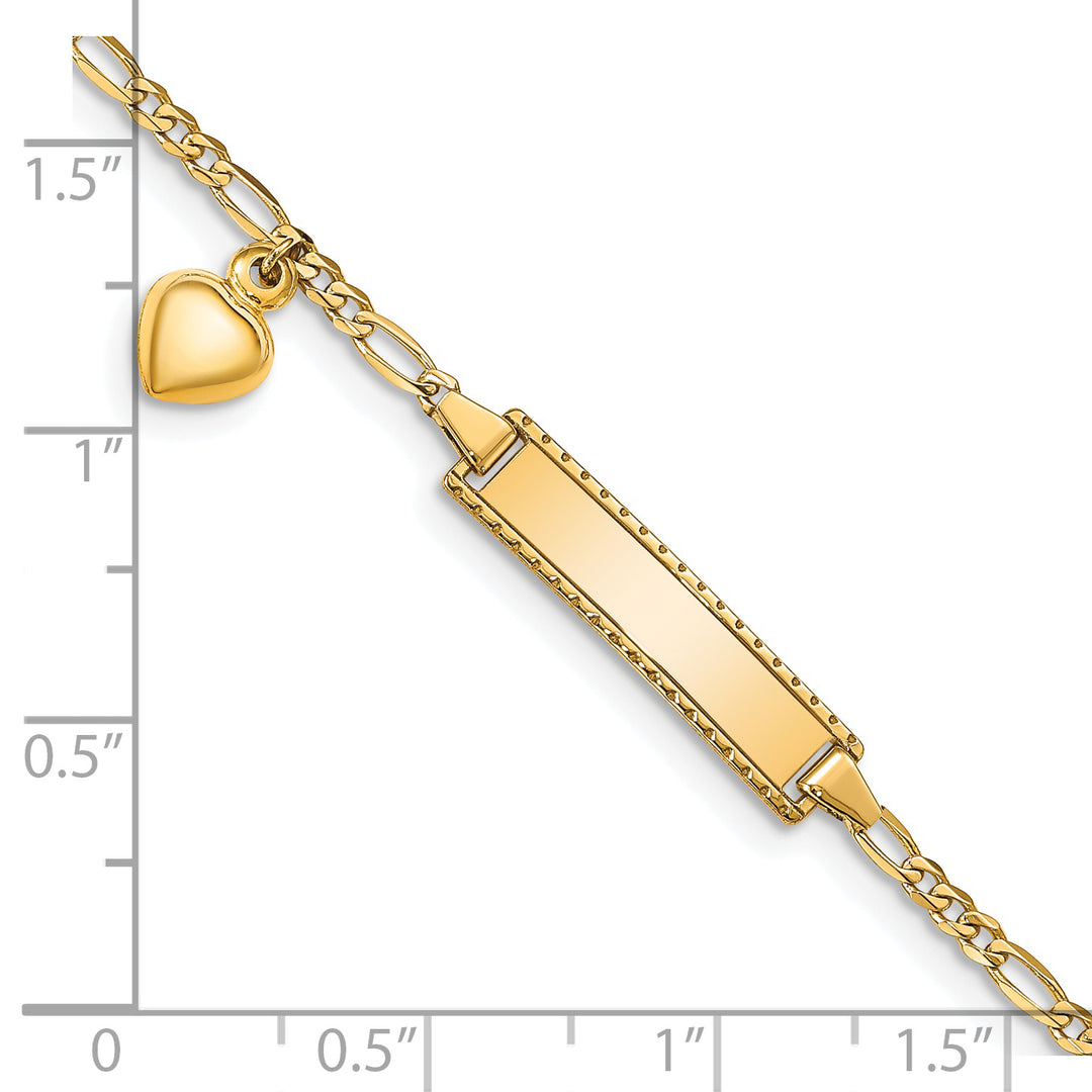 14k Dangling Heart Childrens Figaro Link ID Bracelet