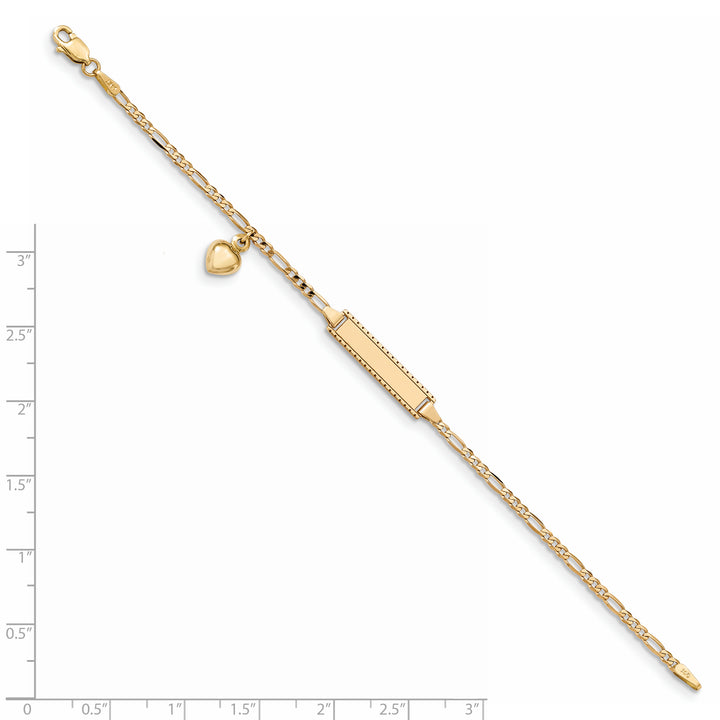 14k Dangling Heart Childrens Figaro Link ID Bracelet