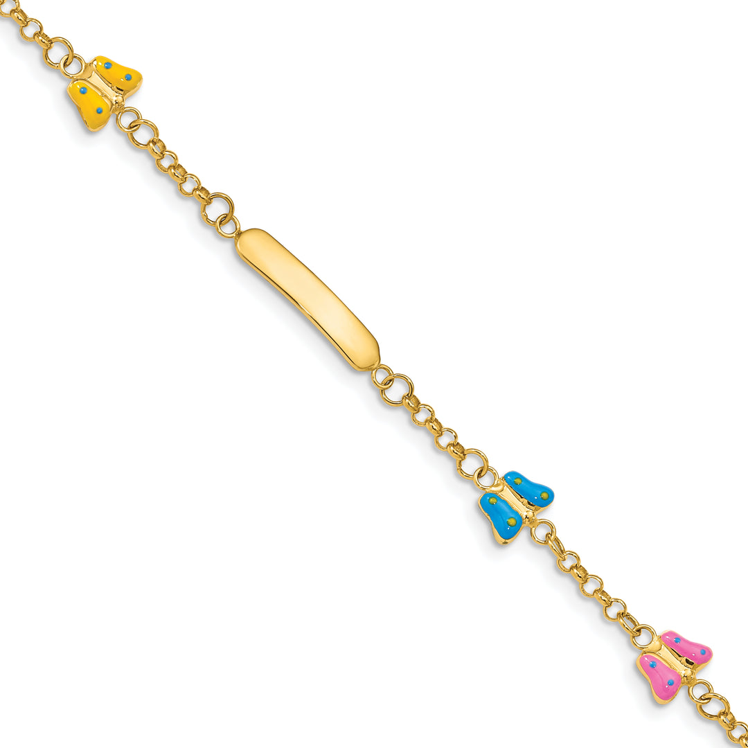14k Childrens Enameled Butterflies w/.5in ext. ID Bracelet
