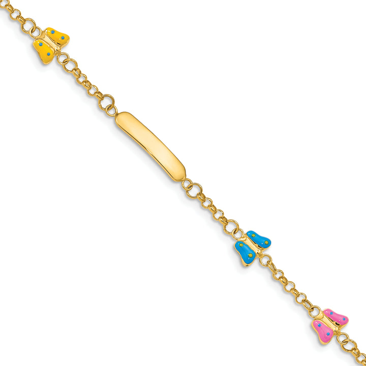 14k Childrens Enameled Butterflies w/.5in ext. ID Bracelet