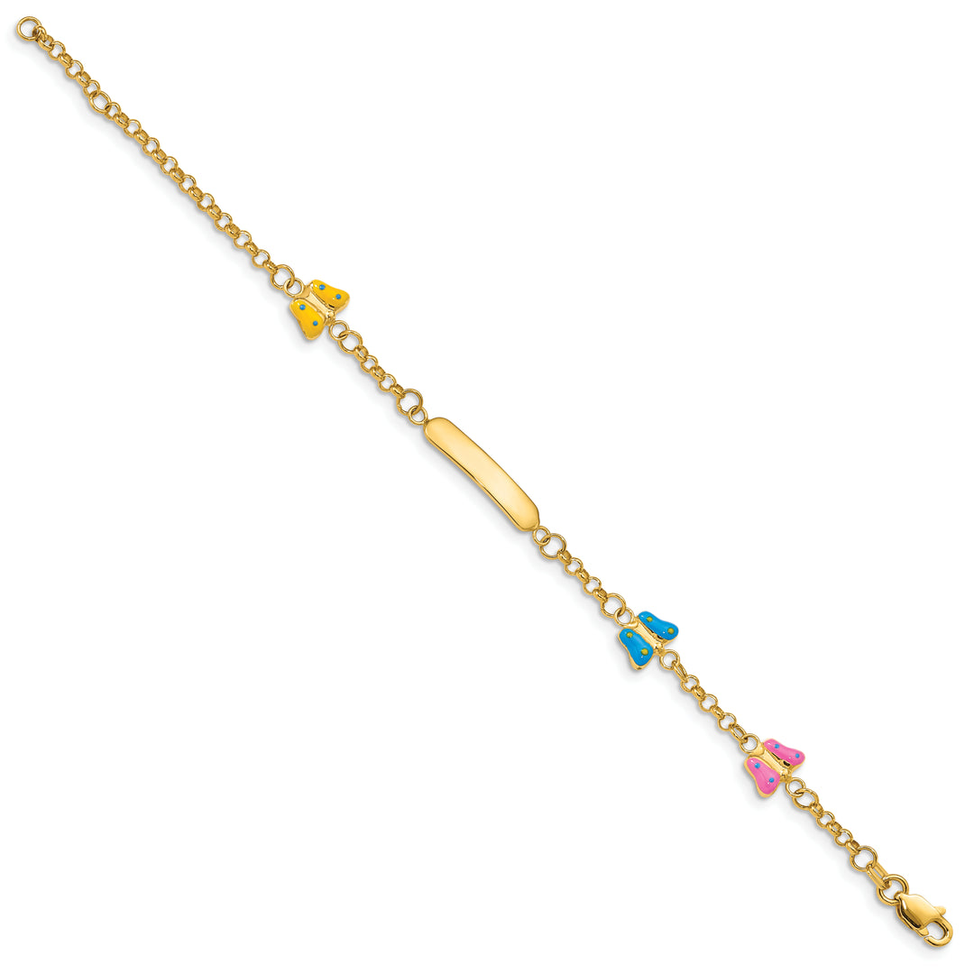 14k Childrens Enameled Butterflies w/.5in ext. ID Bracelet