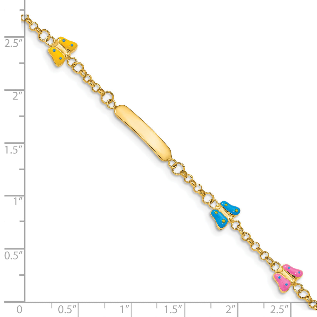 14k Childrens Enameled Butterflies w/.5in ext. ID Bracelet