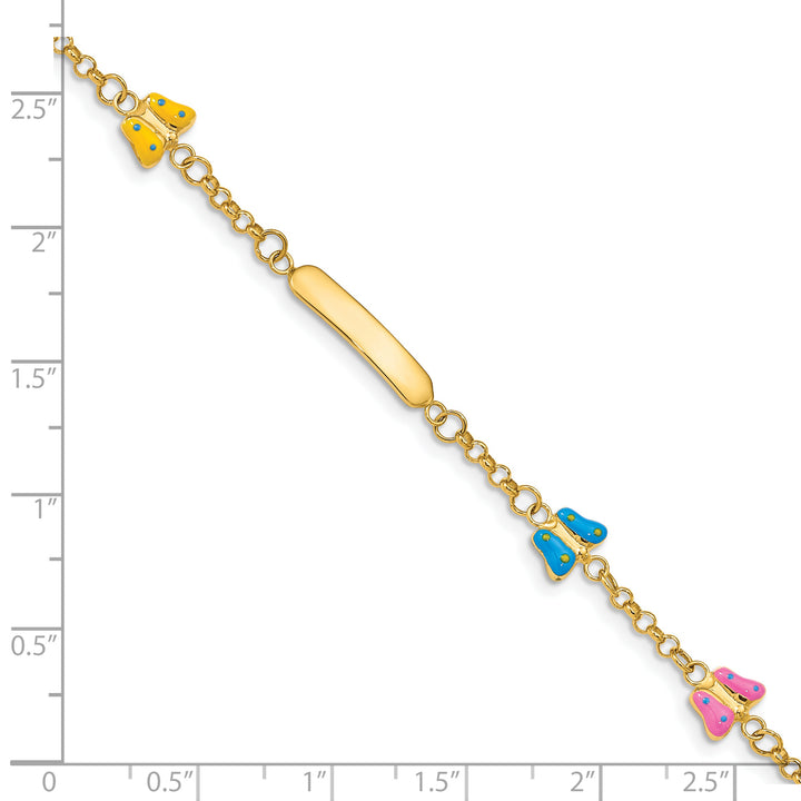 14k Childrens Enameled Butterflies w/.5in ext. ID Bracelet
