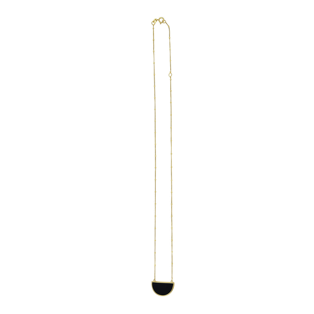 14K Onyx Geometric Half Moon Necklace