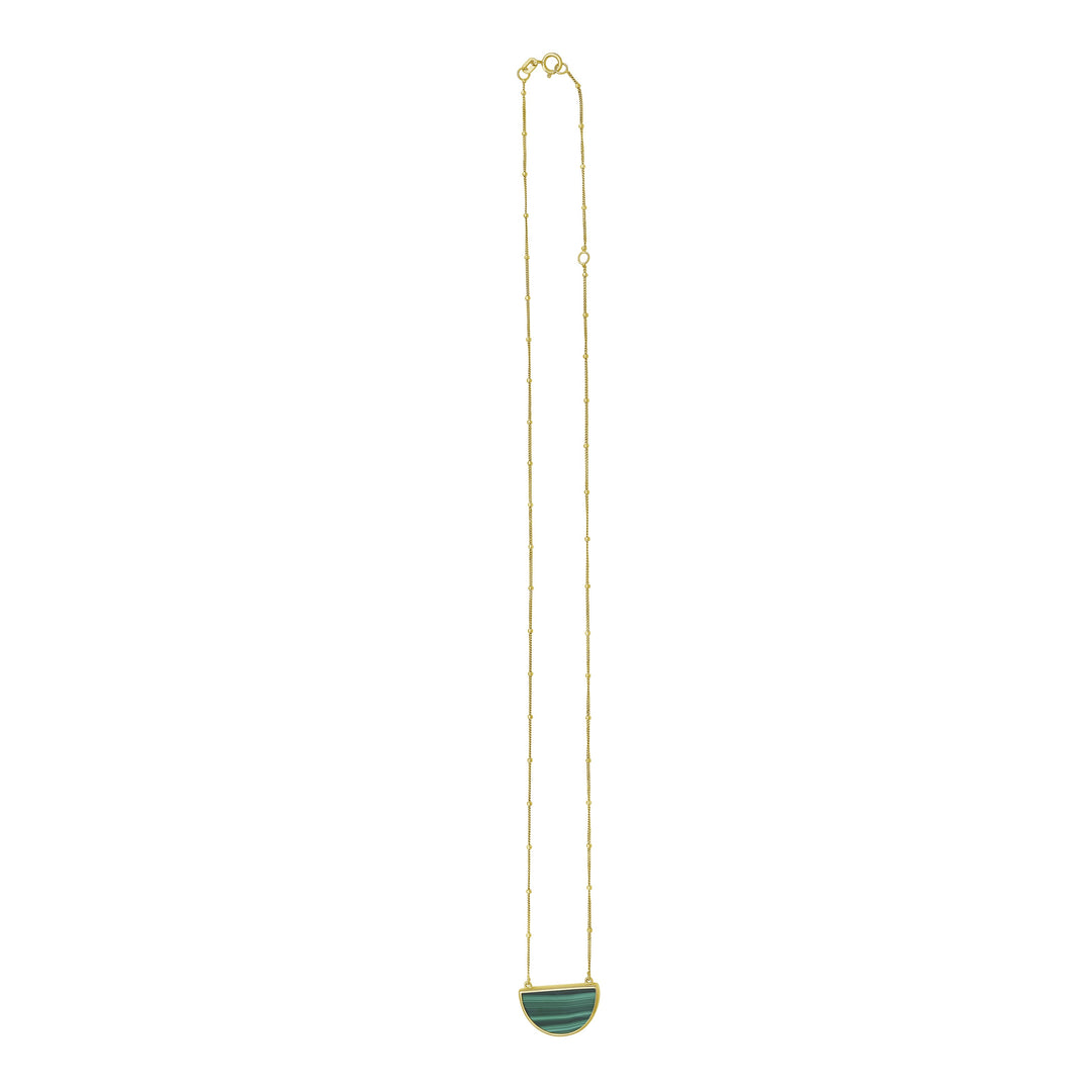 14K Malachite Geometric Half Moon Necklace