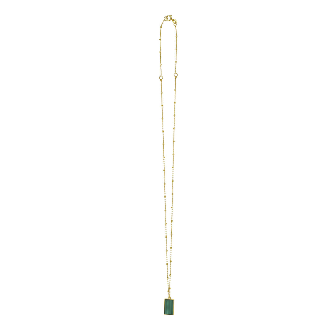 14K Malachite Geometric Gem Rectangle Necklace