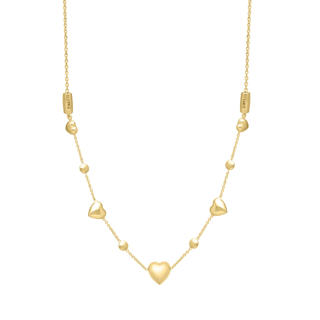 14K Adjustable Puff Heart Bead Necklace