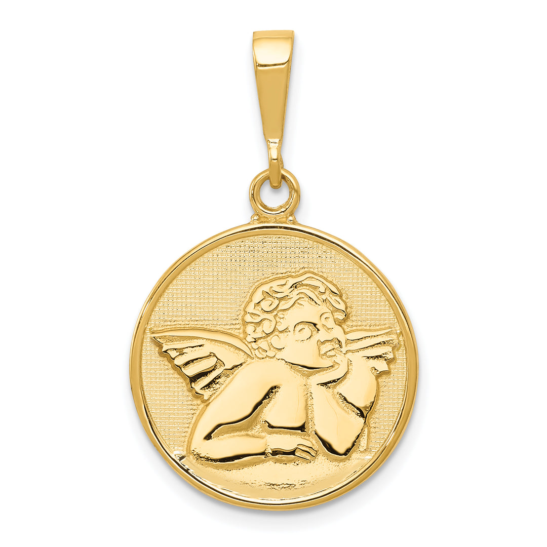 14K Polished and Satin Angel Pendant