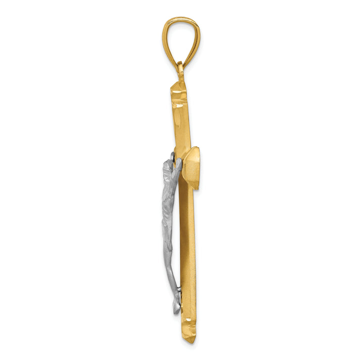 14k Satin Two-tone Crucifix Pendant