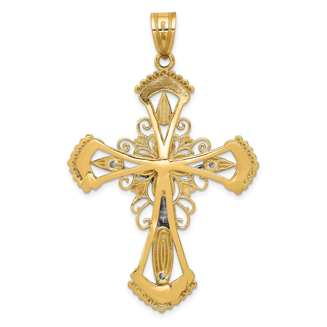 14k Two-tone Diamond-cut Crucifix Pendant