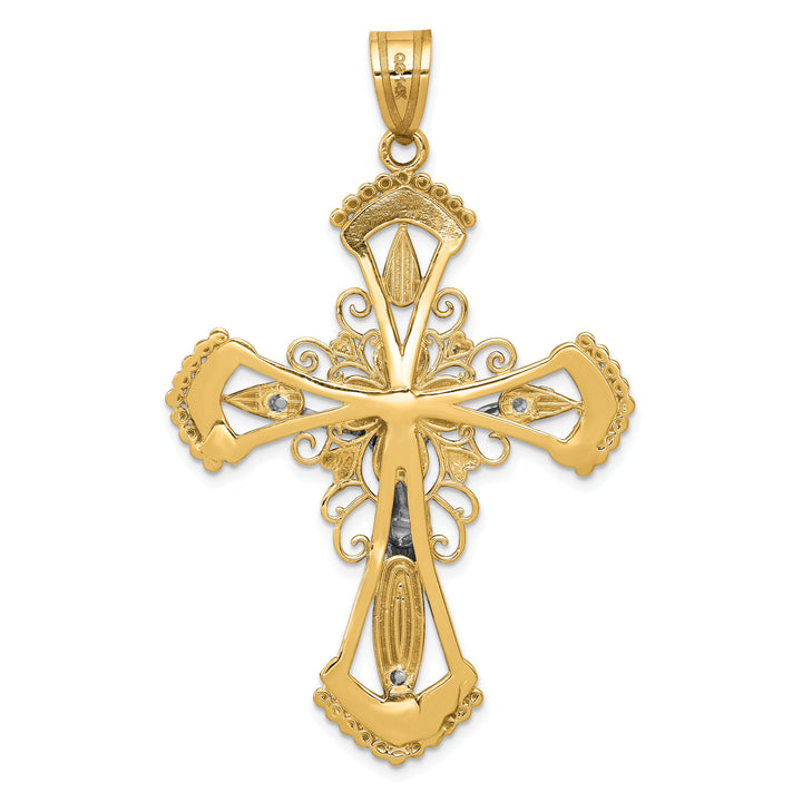 14k Two-tone Diamond-cut Crucifix Pendant