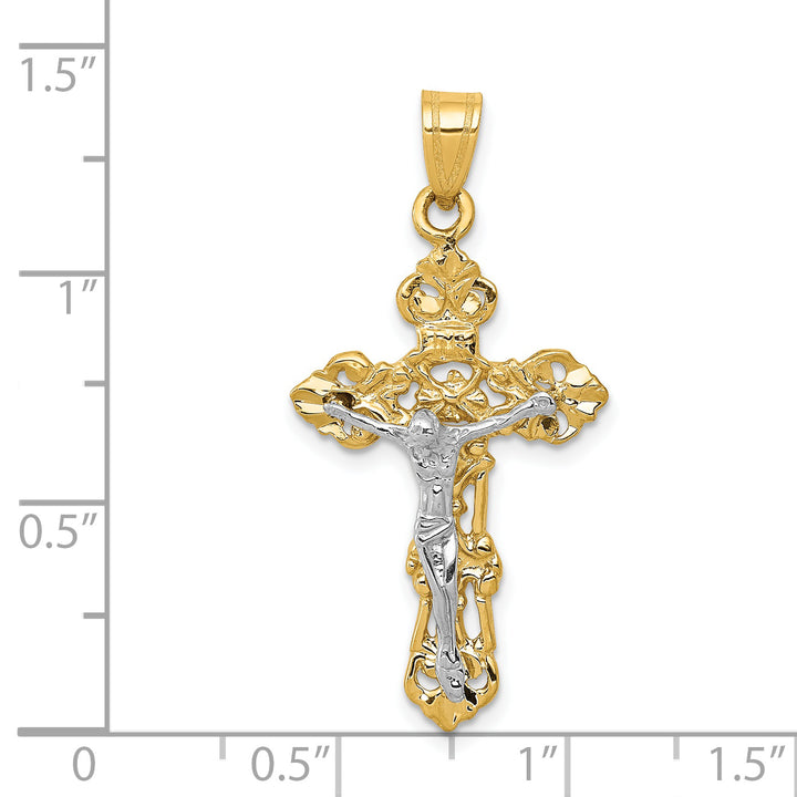 14k Two-tone Fleur De Lis Crucifix Pendant