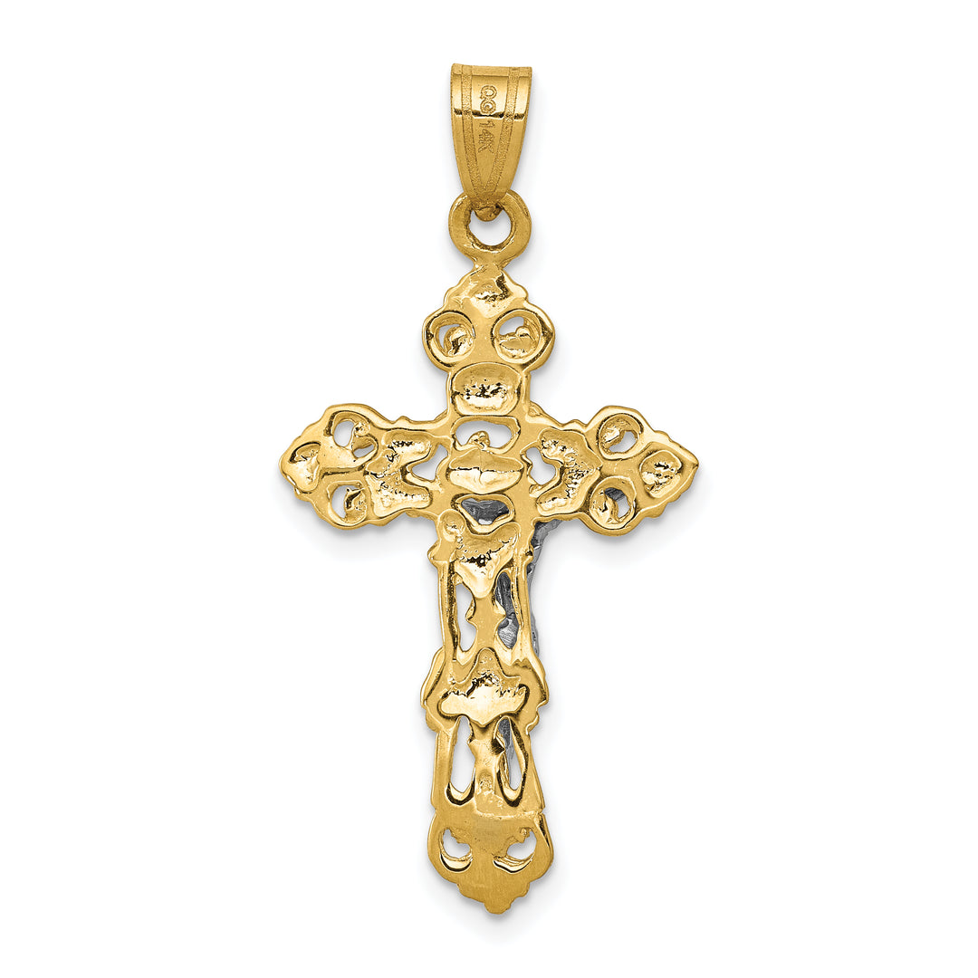 14k Two-tone Fleur De Lis Crucifix Pendant
