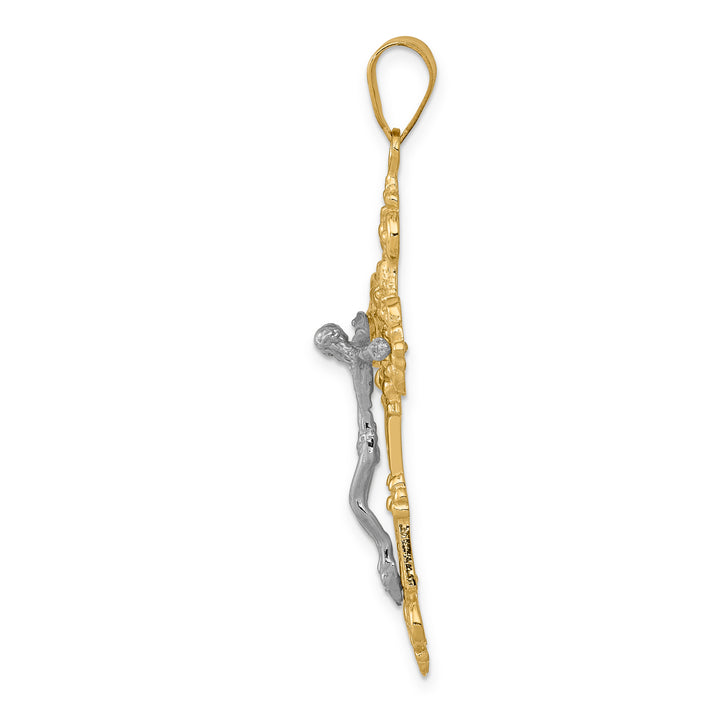 14k Two-tone INRI Fleur De Lis Crucifix Pendant