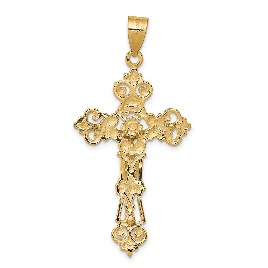 14k Two-tone INRI Fleur De Lis Crucifix Pendant
