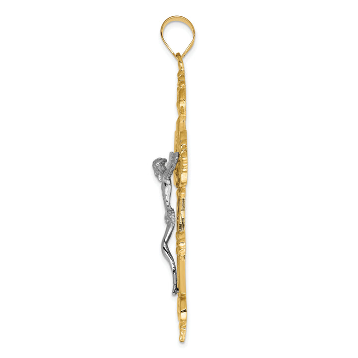 14k Two-tone INRI Fleur De Lis Crucifix Pendant