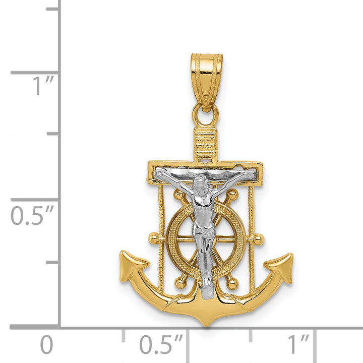 14k Two-tone Diamond-cut Mariners Crucifix Pendant