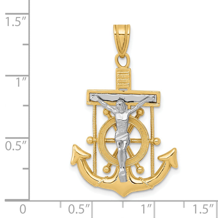 14k Two-tone Diamond-cut Mariners Crucifix Pendant