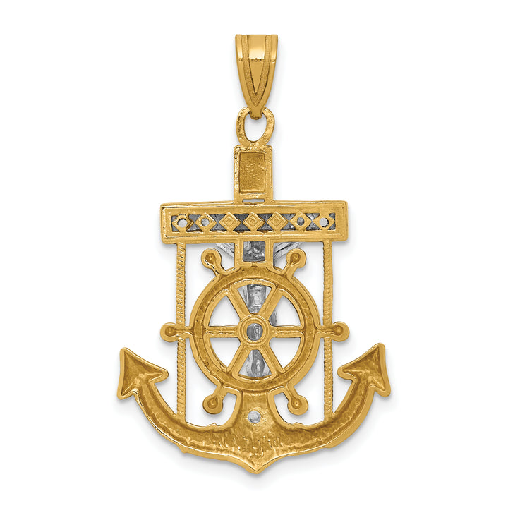 14k Two-tone Diamond-cut Mariners Crucifix Pendant