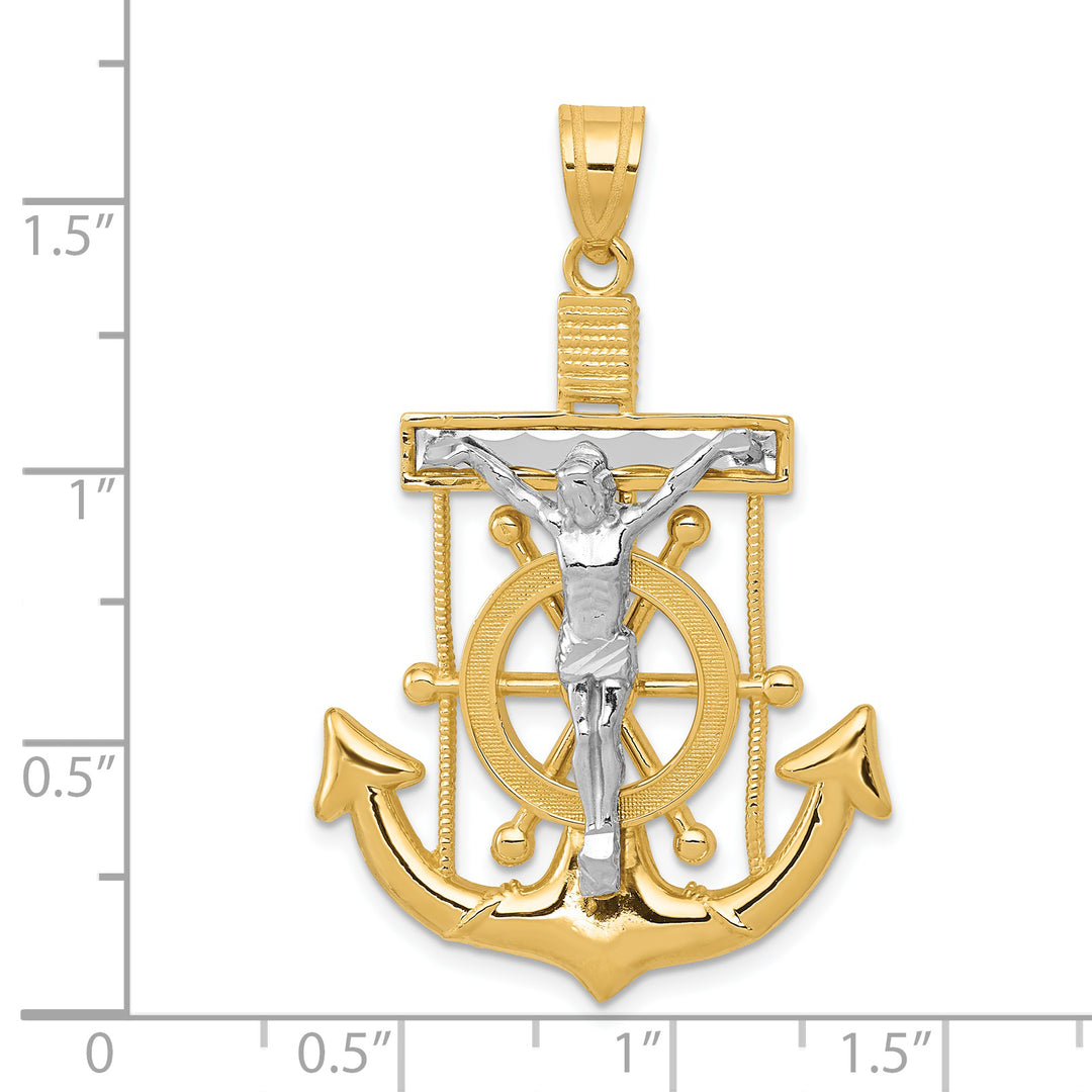 14k Two-tone Diamond-cut Mariners Crucifix Pendant