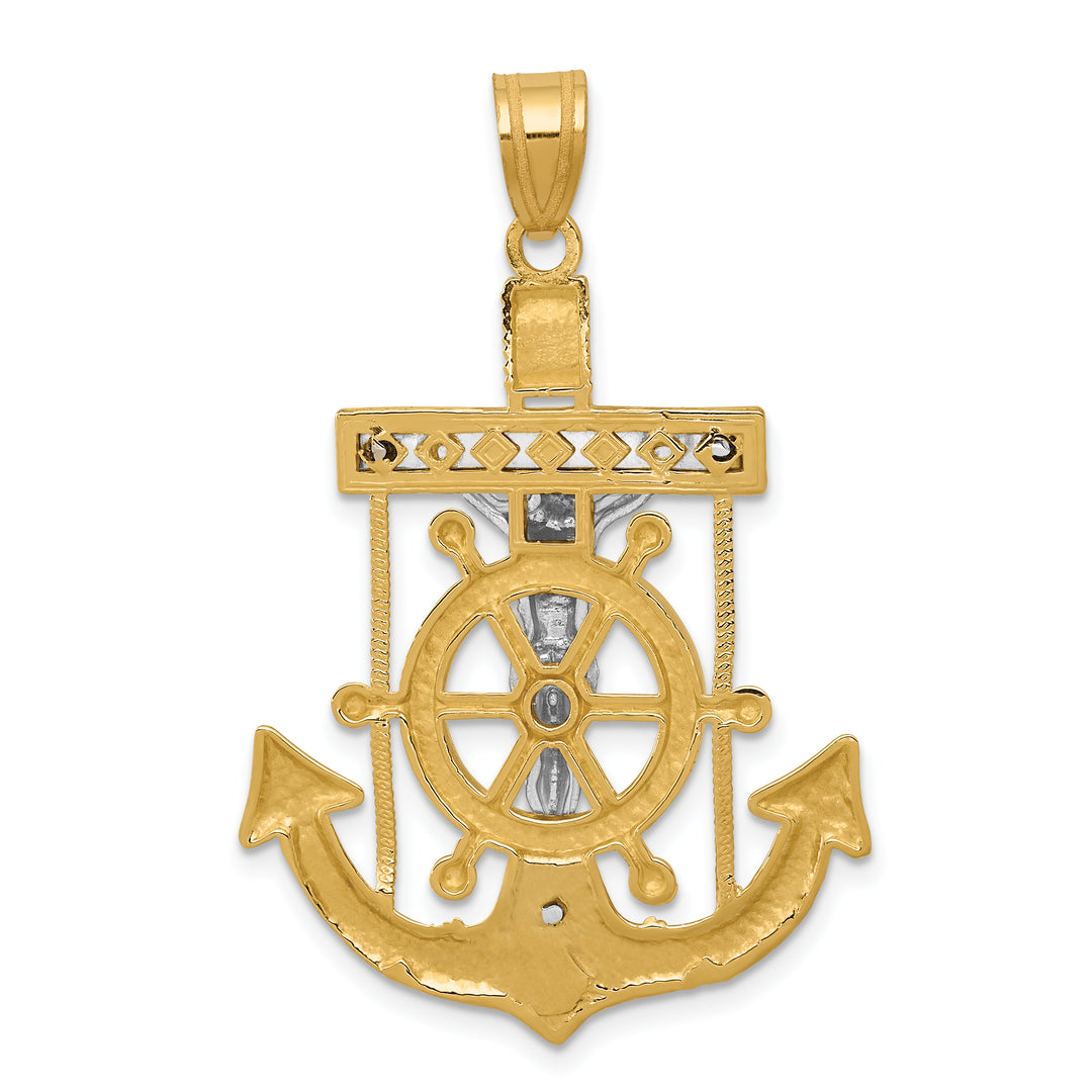 14k Two-tone Diamond-cut Mariners Crucifix Pendant