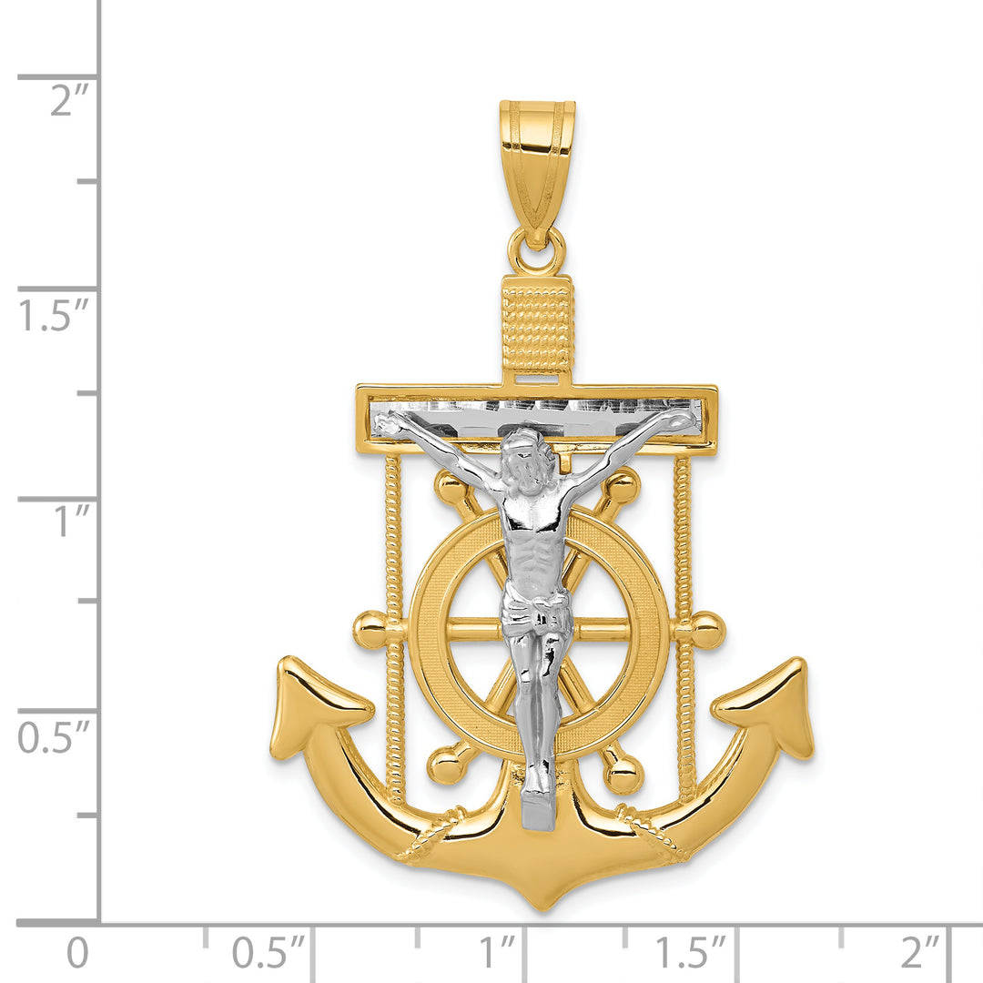 14k Two-tone Diamond-cut Mariners Crucifix Pendant