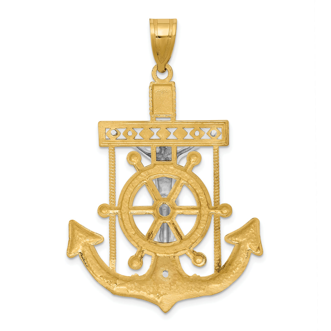 14k Two-tone Diamond-cut Mariners Crucifix Pendant