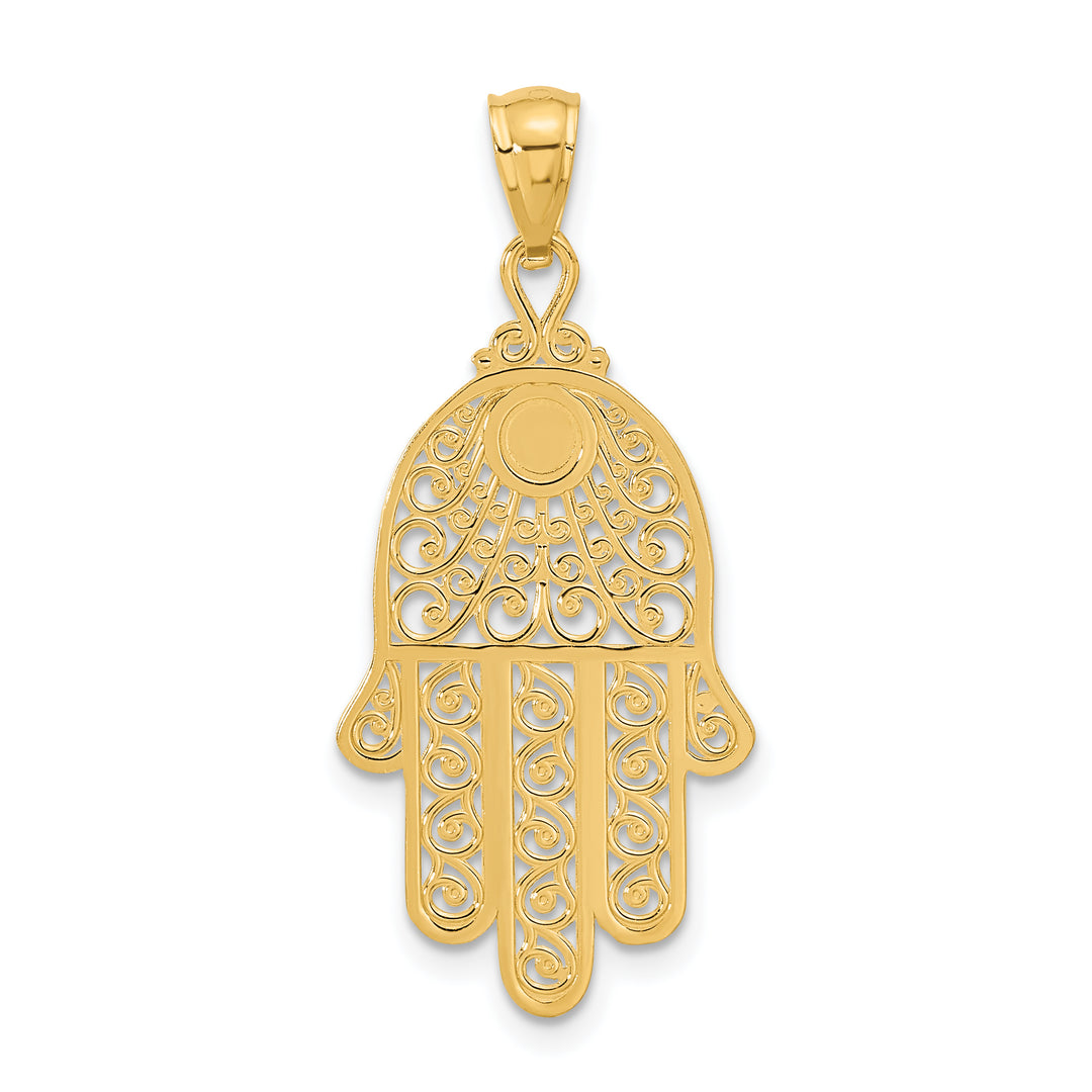 14k Diamond-cut Filigree Chamseh Pendant